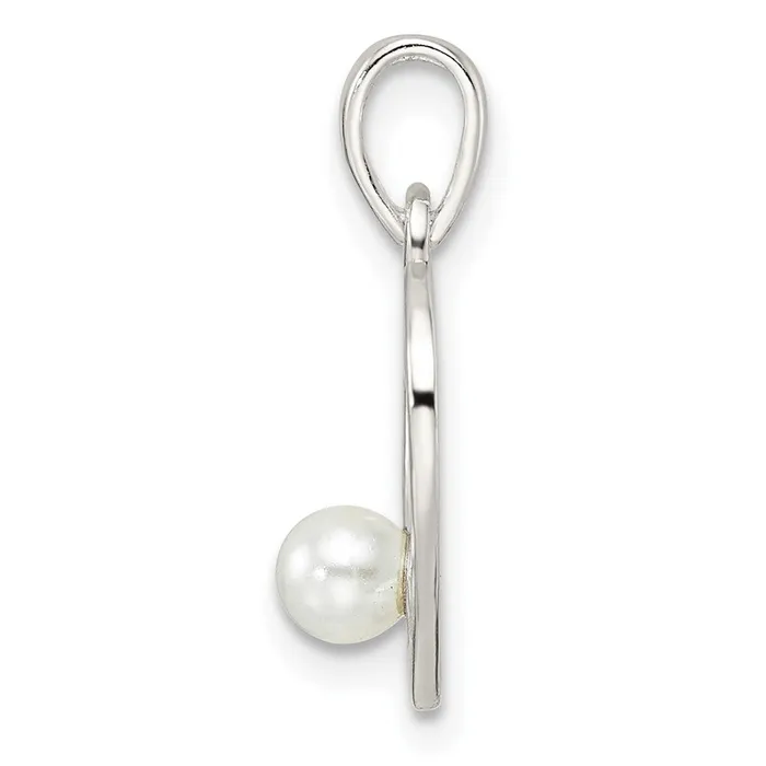 TreasureFineJewelers Necklaces Sterling Silver Polished Imitation Pearl Heart Pendant