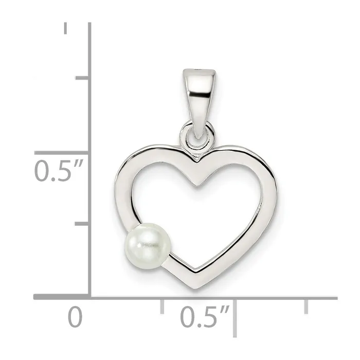 TreasureFineJewelers Necklaces Sterling Silver Polished Imitation Pearl Heart Pendant
