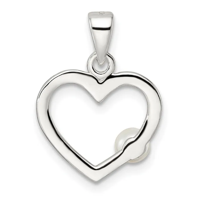 TreasureFineJewelers Necklaces Sterling Silver Polished Imitation Pearl Heart Pendant