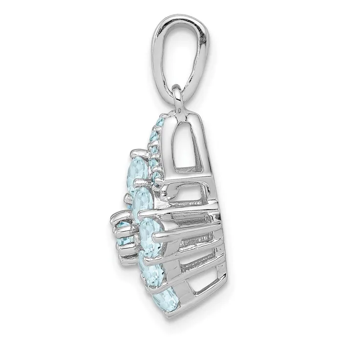 TreasureFineJewelers Necklaces Sterling Silver Rhodium Plated Diamond Aquamarine Pendant