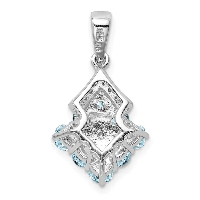 TreasureFineJewelers Necklaces Sterling Silver Rhodium Plated Diamond Aquamarine Pendant