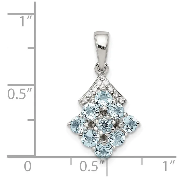 TreasureFineJewelers Necklaces Sterling Silver Rhodium Plated Diamond Aquamarine Pendant