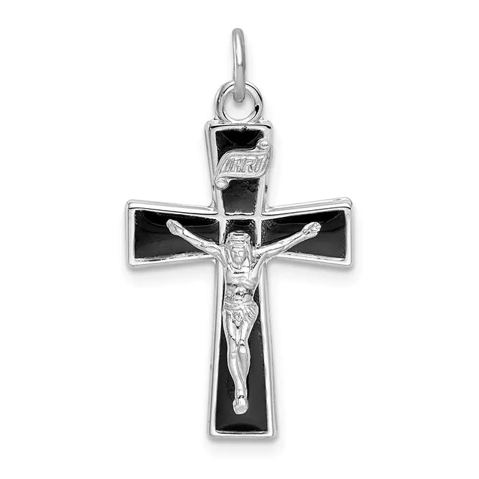 TreasureFineJewelers Necklaces Sterling Silver Rhodiumplated Enamel Crucifix Pendant