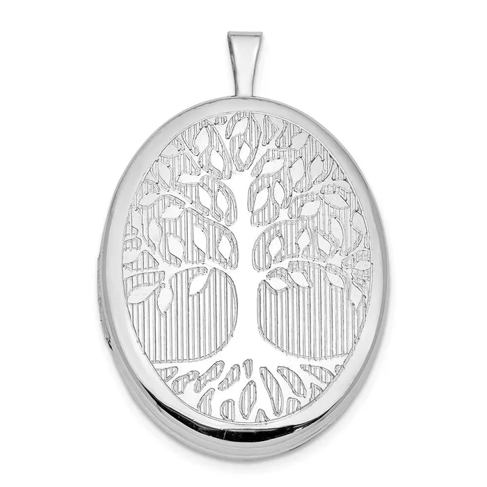 TreasureFineJewelers Necklaces Sterling Silver Rhodiumplated Oval Tree 26mm Locket