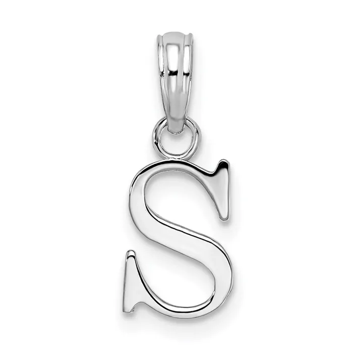 TreasureFineJewelers Necklaces Sterling Silver Rhodiumplated Polished Block Initial S Pendant