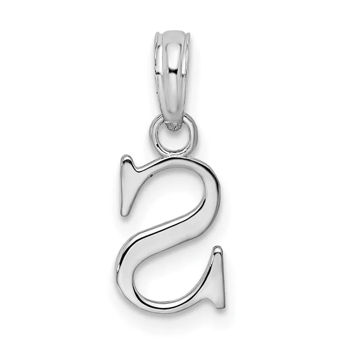 TreasureFineJewelers Necklaces Sterling Silver Rhodiumplated Polished Block Initial S Pendant