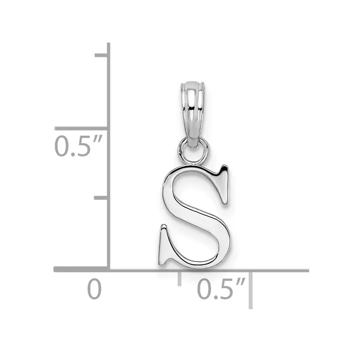TreasureFineJewelers Necklaces Sterling Silver Rhodiumplated Polished Block Initial S Pendant