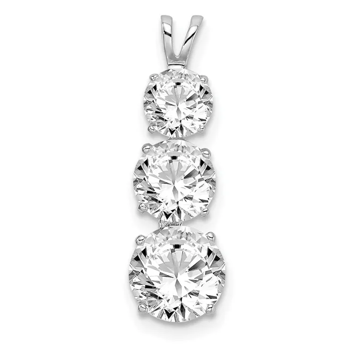 TreasureFineJewelers Necklaces Sterling Silver Rhodiumplated Polished CZ Round Shaped 3 Stone Pendant