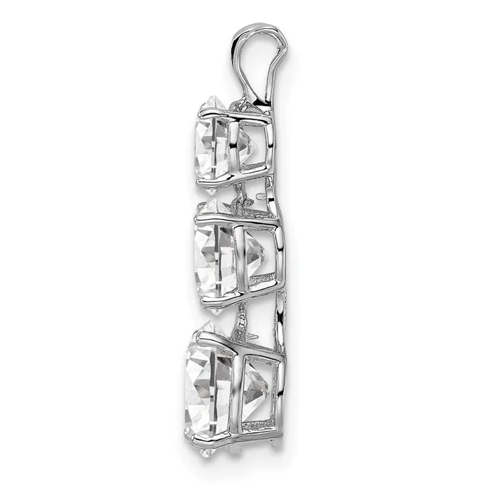 TreasureFineJewelers Necklaces Sterling Silver Rhodiumplated Polished CZ Round Shaped 3 Stone Pendant