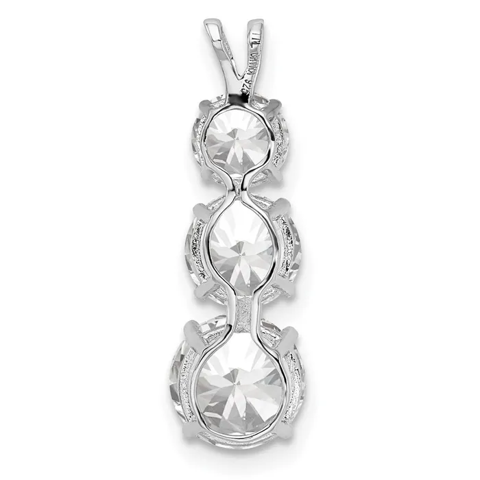 TreasureFineJewelers Necklaces Sterling Silver Rhodiumplated Polished CZ Round Shaped 3 Stone Pendant