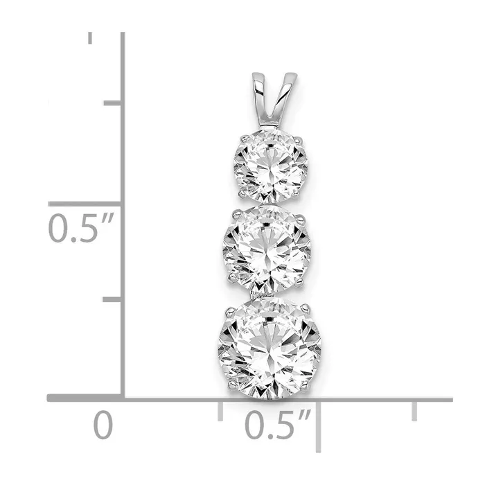 TreasureFineJewelers Necklaces Sterling Silver Rhodiumplated Polished CZ Round Shaped 3 Stone Pendant