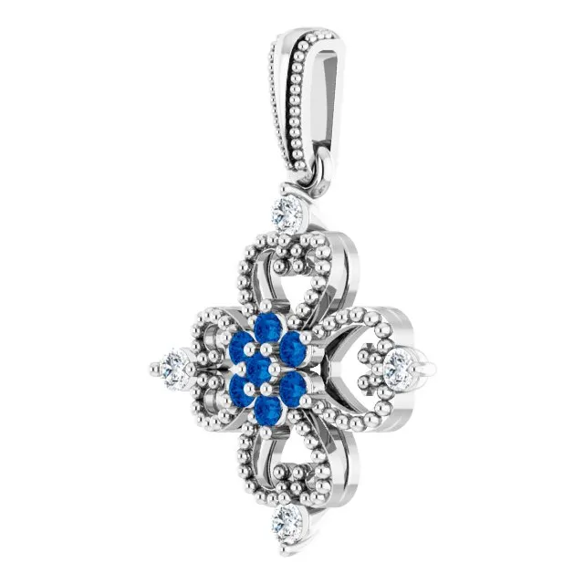 TreasureFineJewelers Necklaces Sterling Silver Sapphire 110 CTW Diamond Pendant