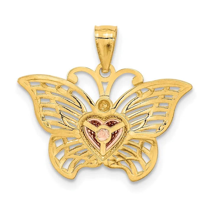TreasureFineJewelers Rings 14k Twotone wWhite Rhodium ButterflywHeart Pendant