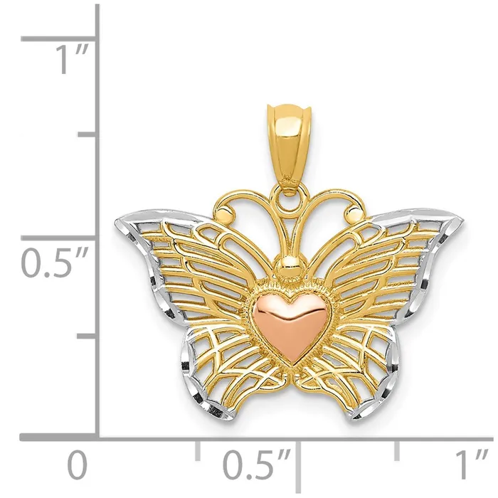 TreasureFineJewelers Rings 14k Twotone wWhite Rhodium ButterflywHeart Pendant
