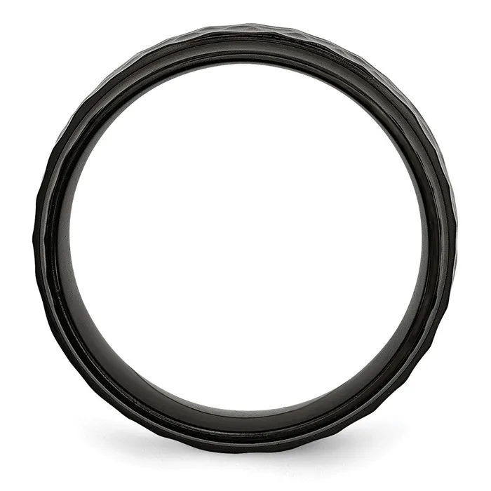 TreasureFineJewelers Rings Stainless Steel PolishedHammered Black IPplated 8mm Beveled Edge Band
