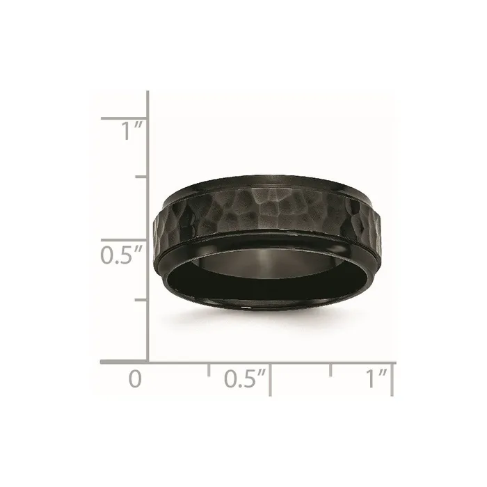 TreasureFineJewelers Rings Stainless Steel PolishedHammered Black IPplated 8mm Beveled Edge Band