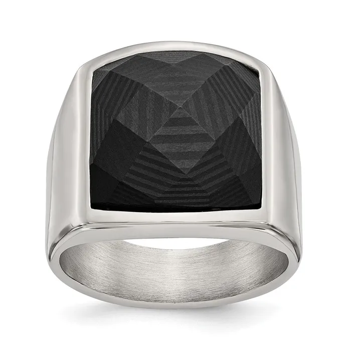TreasureFineJewelers Rings Stainless Steel Polished with Solid Black Carbon Fiber Ring