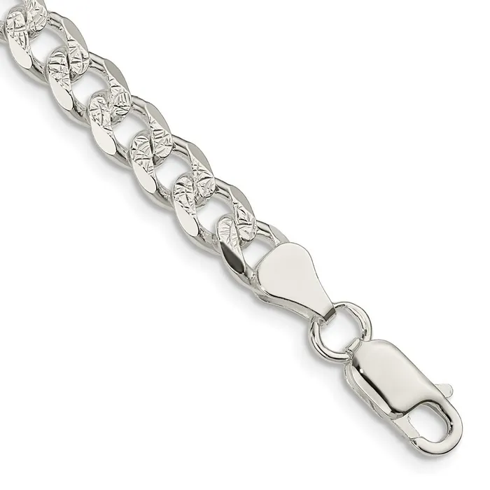TreasureFineJewelers Rings Sterling Silver 7mm Pav Curb Chain