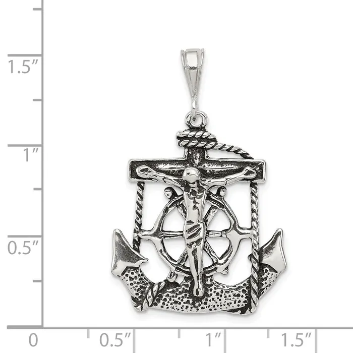 TreasureFineJewelers Rings Sterling Silver Antiqued Mariner Crucifix Charm