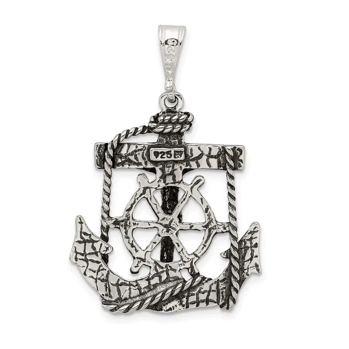 TreasureFineJewelers Rings Sterling Silver Antiqued Mariner Crucifix Charm
