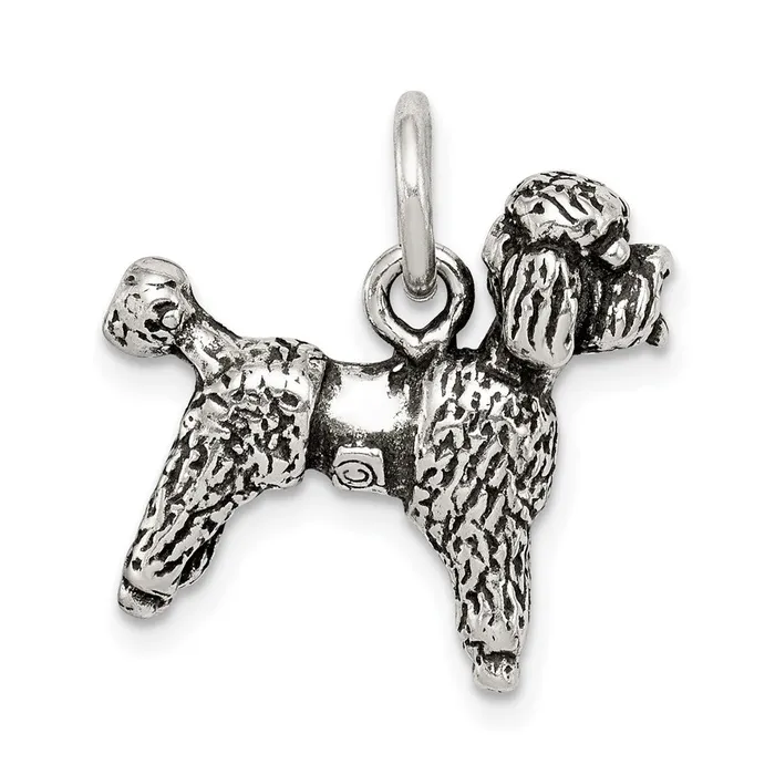 TreasureFineJewelers Rings Sterling Silver Antiqued Poodle Charm