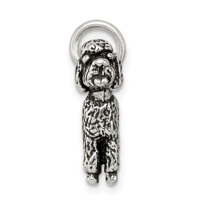TreasureFineJewelers Rings Sterling Silver Antiqued Poodle Charm