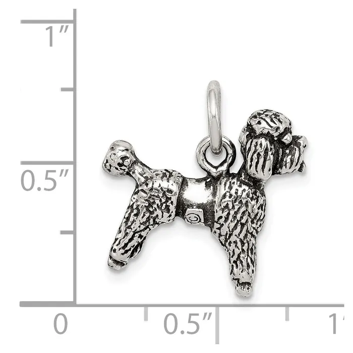 TreasureFineJewelers Rings Sterling Silver Antiqued Poodle Charm