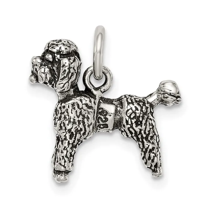 TreasureFineJewelers Rings Sterling Silver Antiqued Poodle Charm
