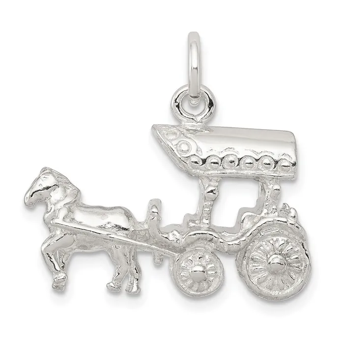 TreasureFineJewelers Rings Sterling Silver Horse Carriage Charm