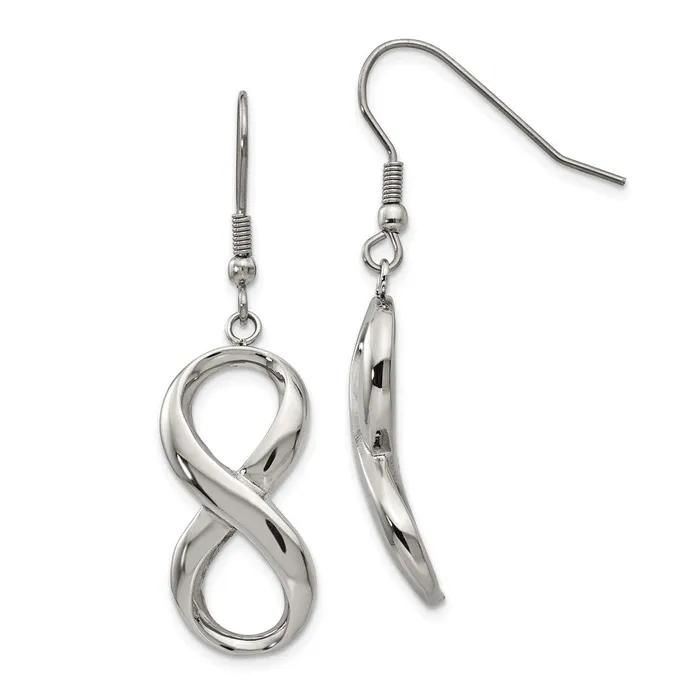 TreasureFineJewelers Stainless Steel Polished Infinity Dangle Shepherd Hook Earrings Earrings