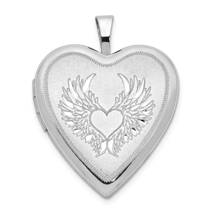 TreasureFineJewelers Sterling Silver 21mm SatinPolished Heart with Wings Heart Locket Necklaces