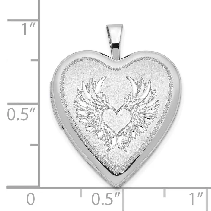 TreasureFineJewelers Sterling Silver 21mm SatinPolished Heart with Wings Heart Locket Necklaces