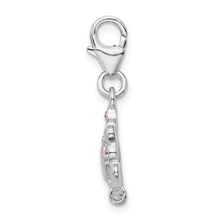 TreasureFineJewelers Sterling Silver Amore La Vita Rhodiumpl Pink CZ Enameled Princess Charm Rings