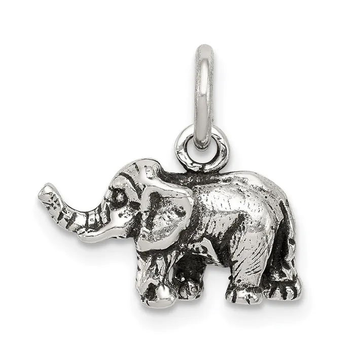 TreasureFineJewelers Sterling Silver Antiqued Elephant Charm Rings
