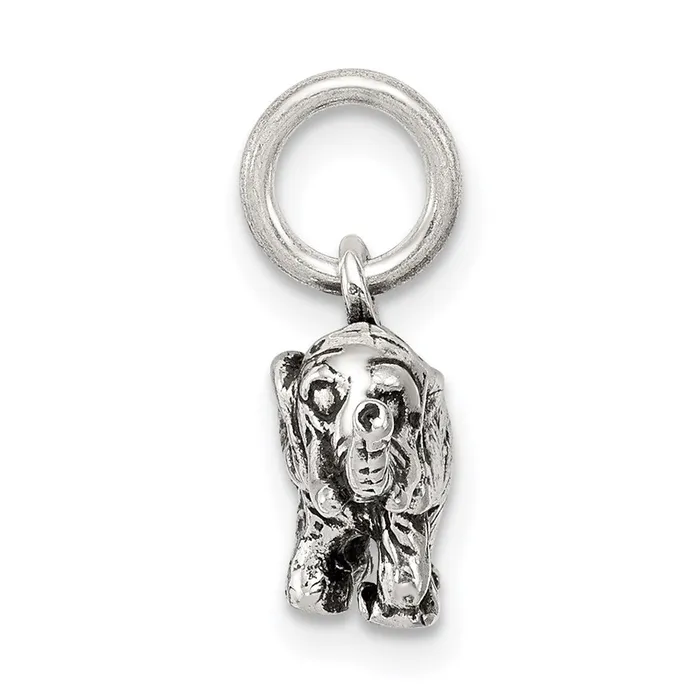 TreasureFineJewelers Sterling Silver Antiqued Elephant Charm Rings