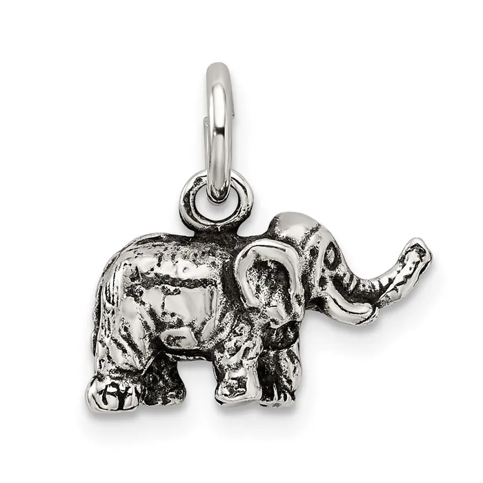 TreasureFineJewelers Sterling Silver Antiqued Elephant Charm Rings