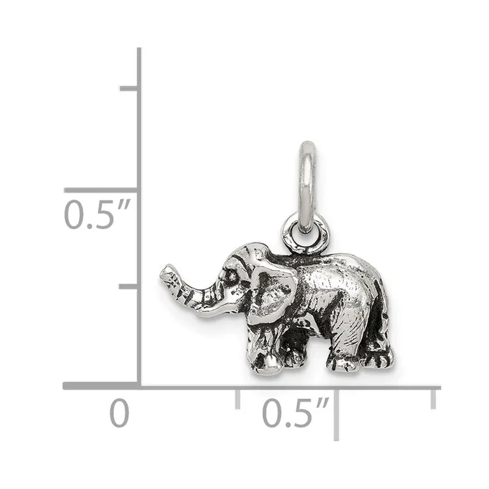 TreasureFineJewelers Sterling Silver Antiqued Elephant Charm Rings