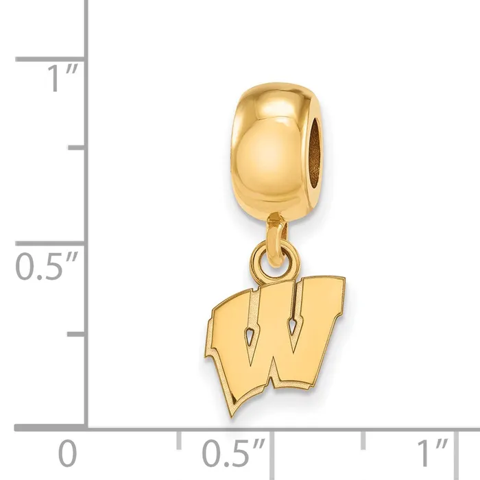 TreasureFineJewelers Sterling Silver Goldplated LogoArt University of Wisconsin Letter W Extra Small Dangle Bead Charm Rings