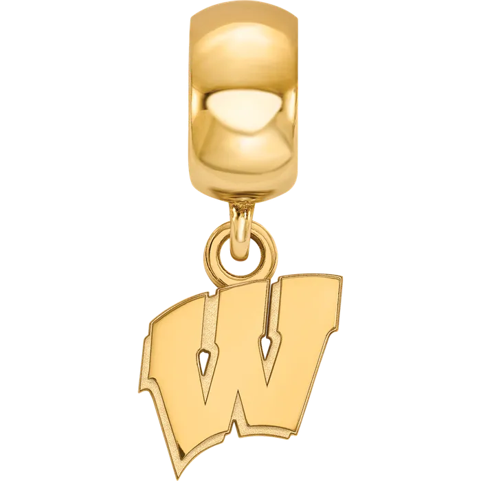 TreasureFineJewelers Sterling Silver Goldplated LogoArt University of Wisconsin Letter W Extra Small Dangle Bead Charm Rings