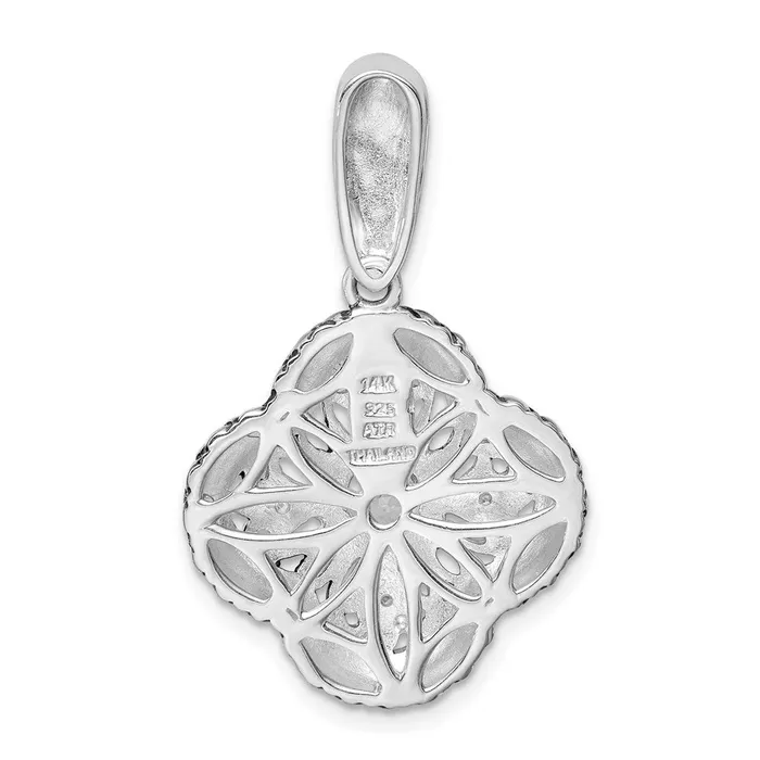 TreasureFineJewelers Sterling Silver Rhod w14k Gold Accent Qrtz CZ Filigree Clover Pendant Necklaces