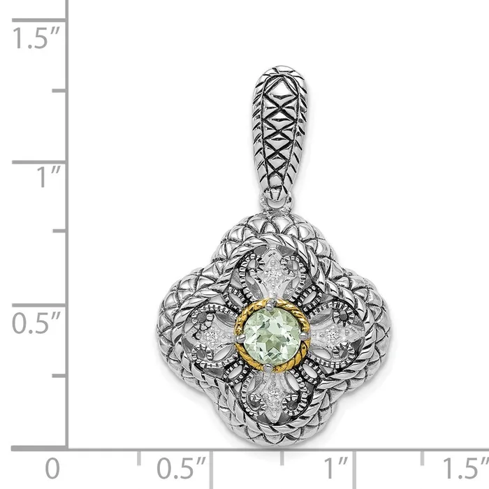 TreasureFineJewelers Sterling Silver Rhod w14k Gold Accent Qrtz CZ Filigree Clover Pendant Necklaces