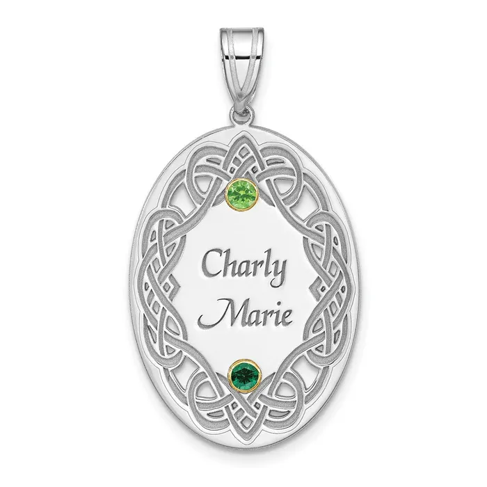 TreasureFineJewelers Sterling Silver Rhodiumplated18k Bezel Crystal Family Pendant Necklaces