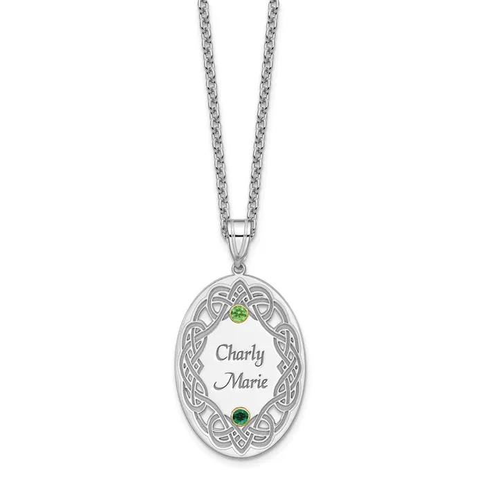 TreasureFineJewelers Sterling Silver Rhodiumplated18k Bezel Crystal Family Pendant Necklaces