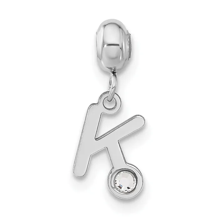 TreasureFineJewelers Sterling Silver Rhodiumplated MeMi Letter K wSwarovski Crystal Charm Rings