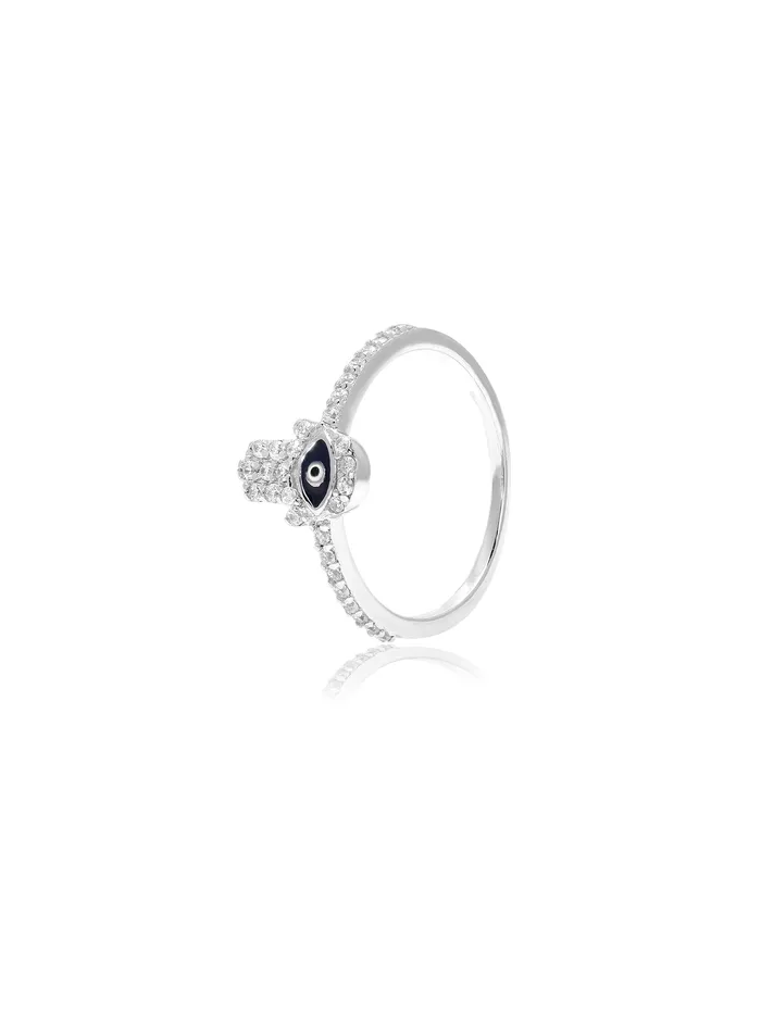 925 Silver Hamsa Charm Zircon Studded Ring Curio Cottage Rings