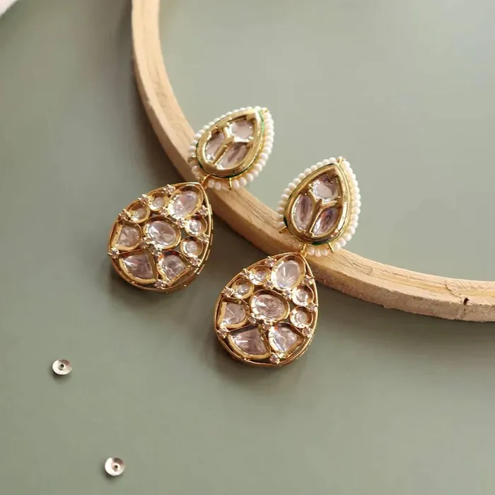 Curio Cottage Earrings Miera Kundan And Gold Plated Drop Earrings