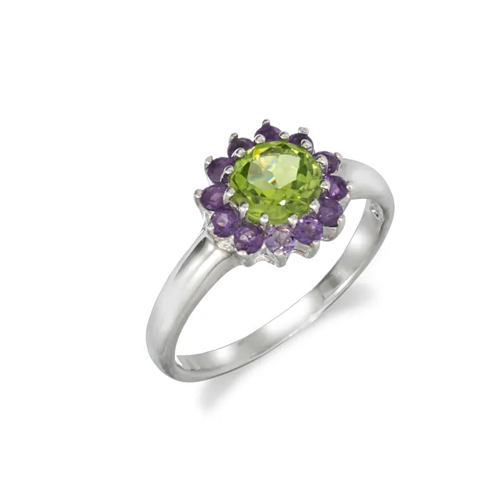 Four Peaks Mining Co Rings Peridot and Amethyst Flower Ring