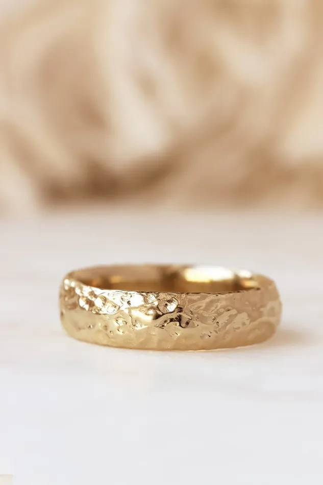 Lacee Alexandra Jewelry Rings Solid Gold HandTextured Rustic Wide Band multiple widths available