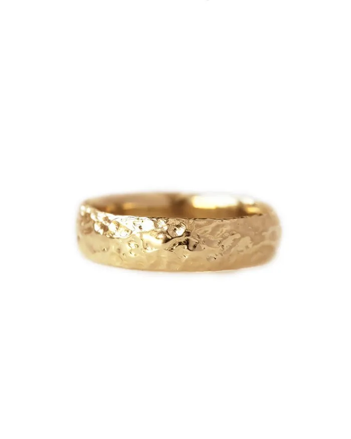 Lacee Alexandra Jewelry Rings Solid Gold HandTextured Rustic Wide Band multiple widths available