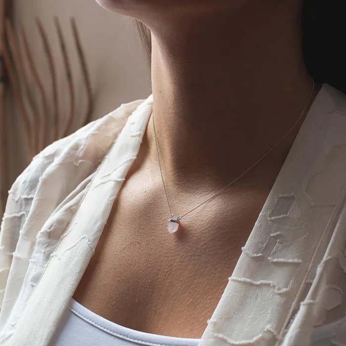 Large Silver Rose Quartz Wrap Necklace Mimi Marge Necklaces